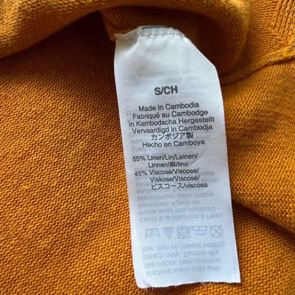 J.Crew Womens Mustard Yellow Linen Viscose V-Neck Sweater Small Quiet Luxury - Picture 3 of 7